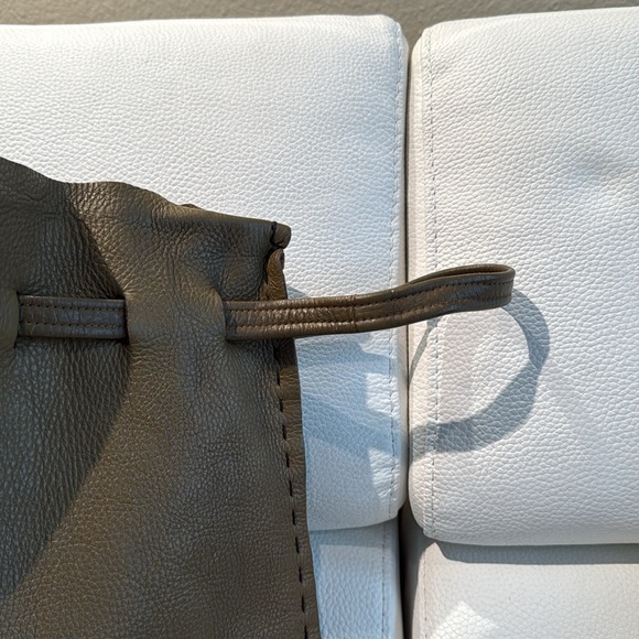 Mid Century Modern Olive Green Leather Asymmetrical Bag - Picture 10 of 11